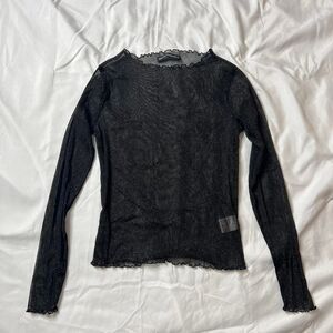 Brandy Melville Micro Mesh Glitter Long Sleeve Lettuce Hem Top